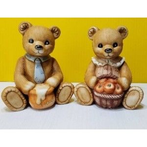 Homco  Harvest Bears #1405  set of 2 figurines Honey Apples 4"